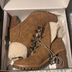 Nine West Brown Heeled Boots with Faux Fur